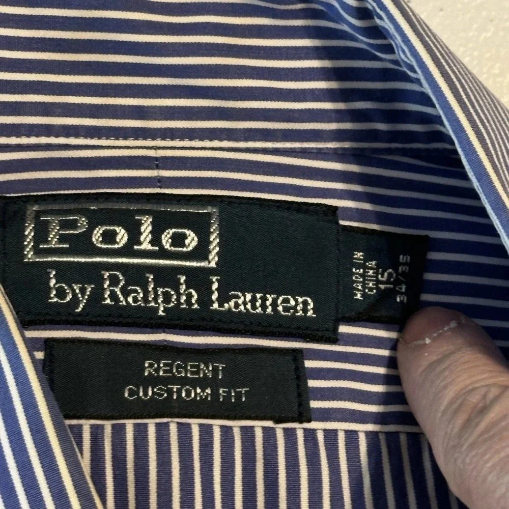 Polo‎ Ralph Lauren Regent Custom Fit Blue Pin Stripe Shirt 15 34-35  100% Cotton